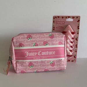 ☀️Juicy Couture Pink Strawberry Print Cosmetic Bag with Charm